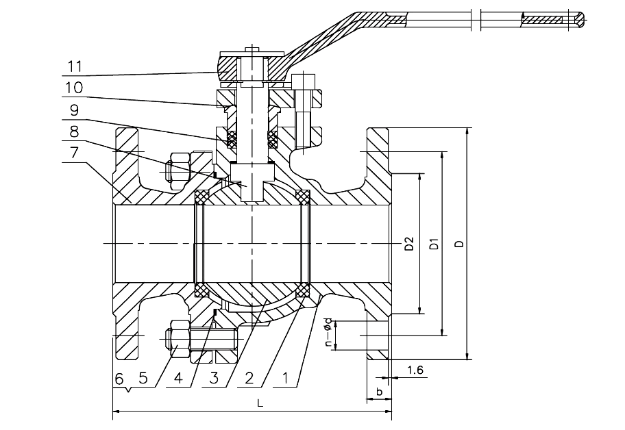 ANSI 150# Cast Steel Flange End Ball Valve Drawing