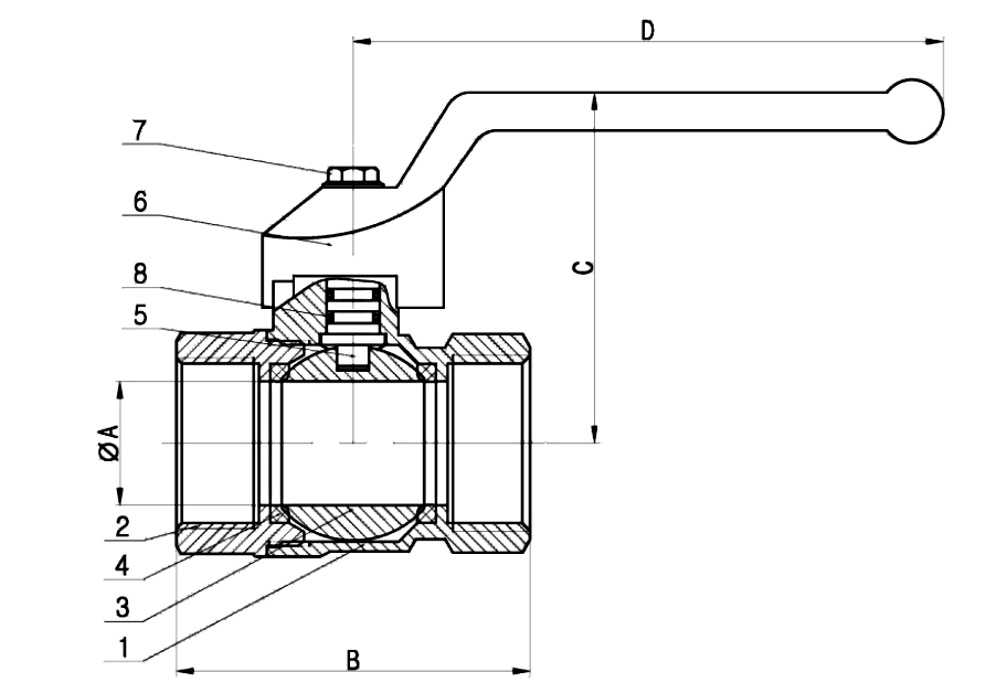 Threaded End Brass Standard Ball Valve 300 PSI Drawing