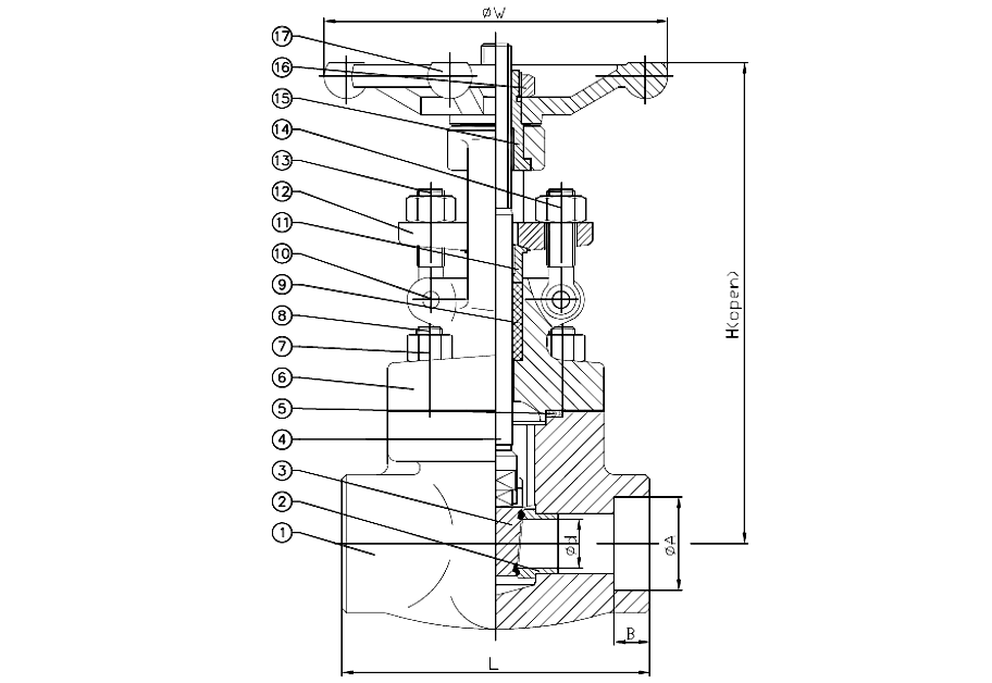 ANSI 150# Flange End Y-straineWelded End Forged Steel Gate Valve Drawing